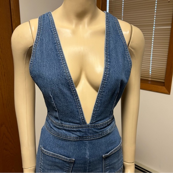 Dollhousee Denim Wide Leg Bibs Overalls Jumpsuit - Picture 2 of 9